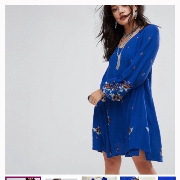Free People Dresses & Skirts - NWT Free People Embroidered Oxford Dress in Cobalt Blue Size Small
